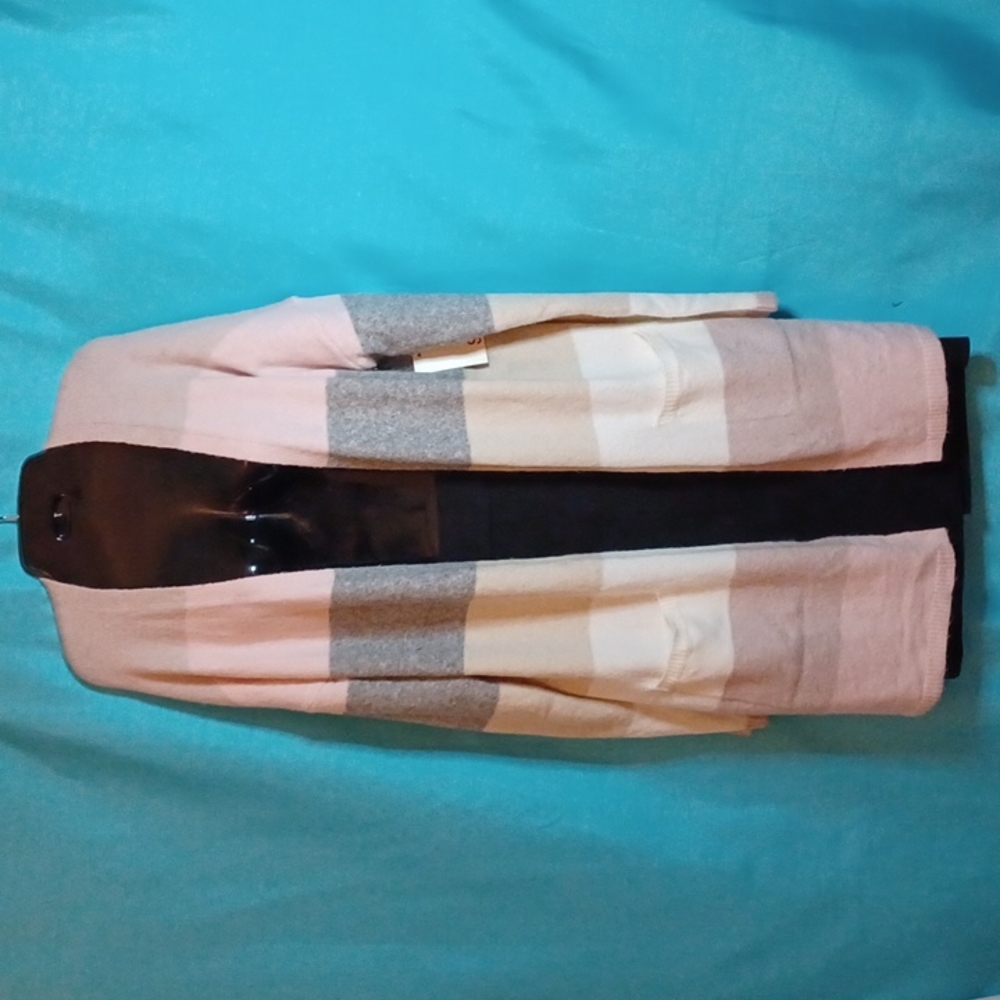 SO. Women's Blush Stripe Open Front Cardigan Sweater. Size L
